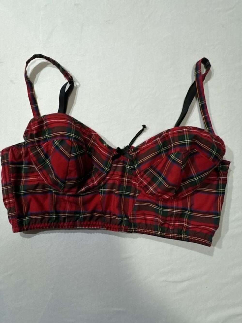 L382 Frederick's of Hollywood Red Plaid Corset Crop Top Size Medium